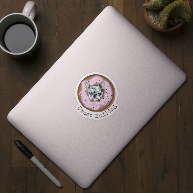 Sweet Bulldog and donut with pink glaze by KateQR